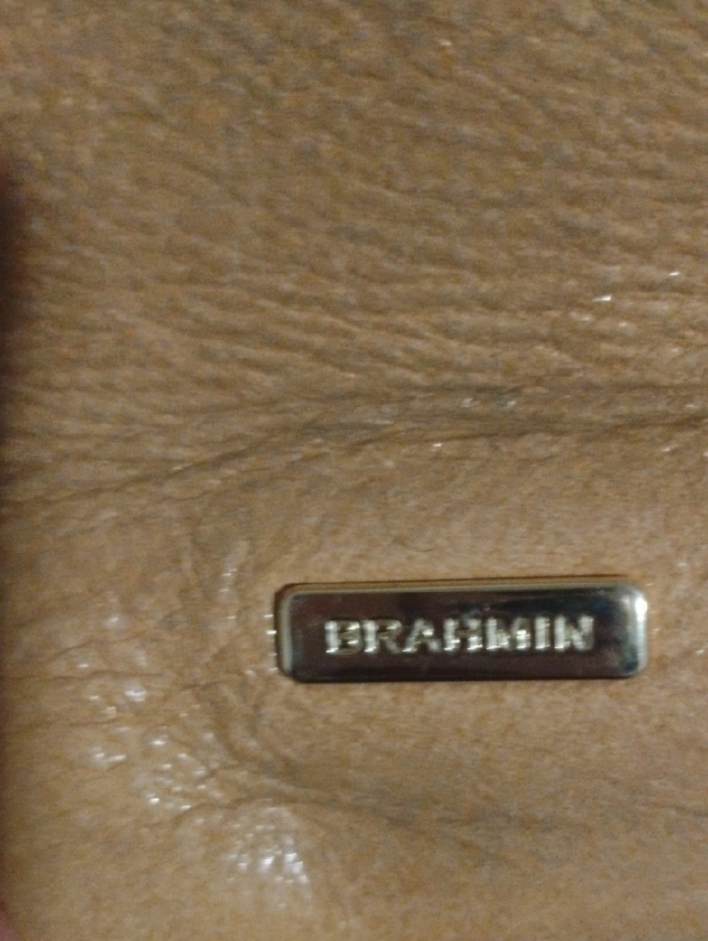 Brahmin Tan Leather Shoulder Bag with Gold-Tone Logo